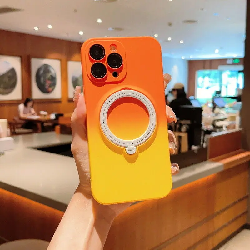 Farbverlaufsringhalter Magnetische Magsafe Wireless Charge Hülle für iPhone 15 Plus 14 13 12 Pro Max Kameraobjektiv_voghion.com