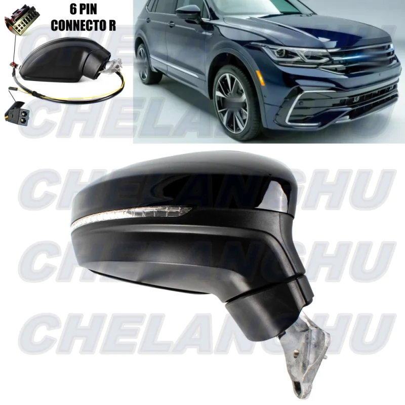 

Зеркало в сборе для VW Tiguan 2017 2018 2019 2020 2021 правое боковое 6 + 2 контакта черная окрашенная Регулируемая электрическая потайная точка с подогревом