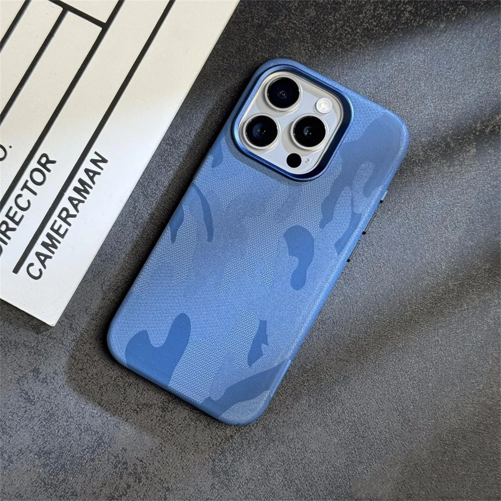 Luxury Camouflage Leather Shockproof Magnetic Case with MagSafe Compatibility