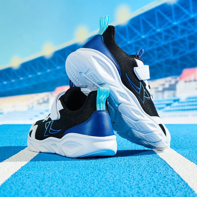 Xtep Middle and Older Children's Running Shoes for Boys Autumn Velcro Mesh Breathable Lightweight Sport Shoes 676315119551 kids shoes