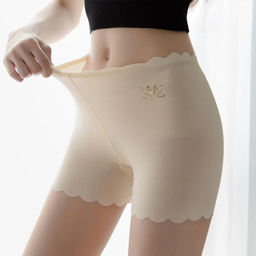 Ice Silk Seamless Safety Short Pants Summer Women Plus Size Safety Shorts Under Skirt Panties Wavy Edge Satin Boxers Underwear