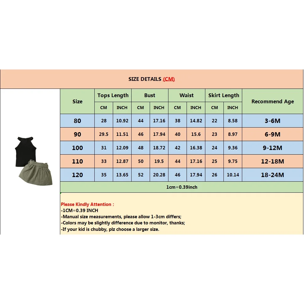 2PCS Baby Girl Clothing Set Ribbed Hanging Neck Top+Short Skirt Fashion Korean Style Summer Outfit for 3-24Months Toddler Girl 6