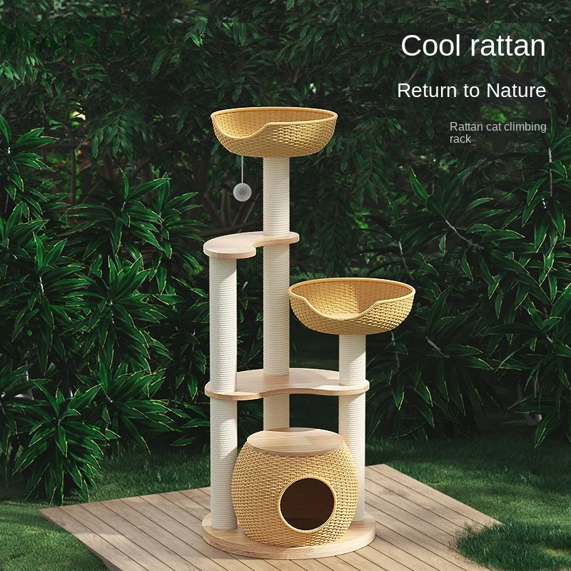 

Vine Woven Cat Climbing Frame Nest Cat Tree Integrated Sisal Hemp Rattan Cats Frame Solid Wood Small Household Size In Summer
