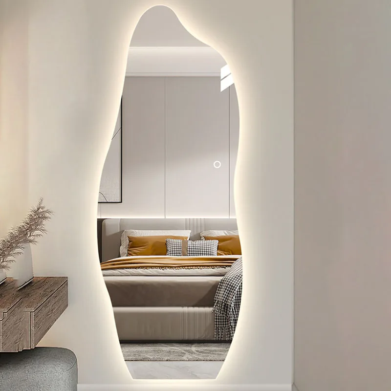 

Led Wall Art Mirror Full Length Nordic Shower Bathroom Aesthetic Mirror Korean Antique Irregular Espelho Living Room Decoration