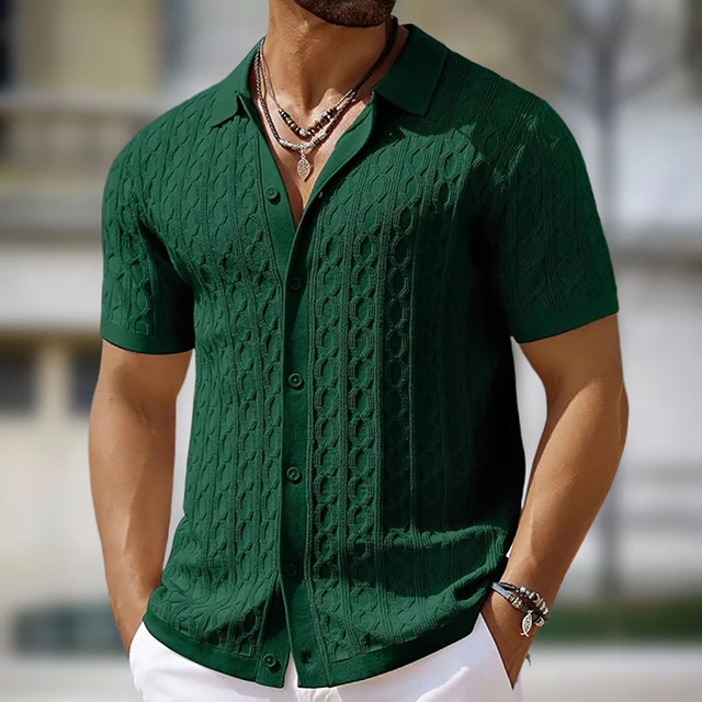 Polo en tricot décontracté pour homme, manches courtes, boutonné, couleur unie, tricot texturé, léger, pour le quotidien et les occasions professionnelles 1