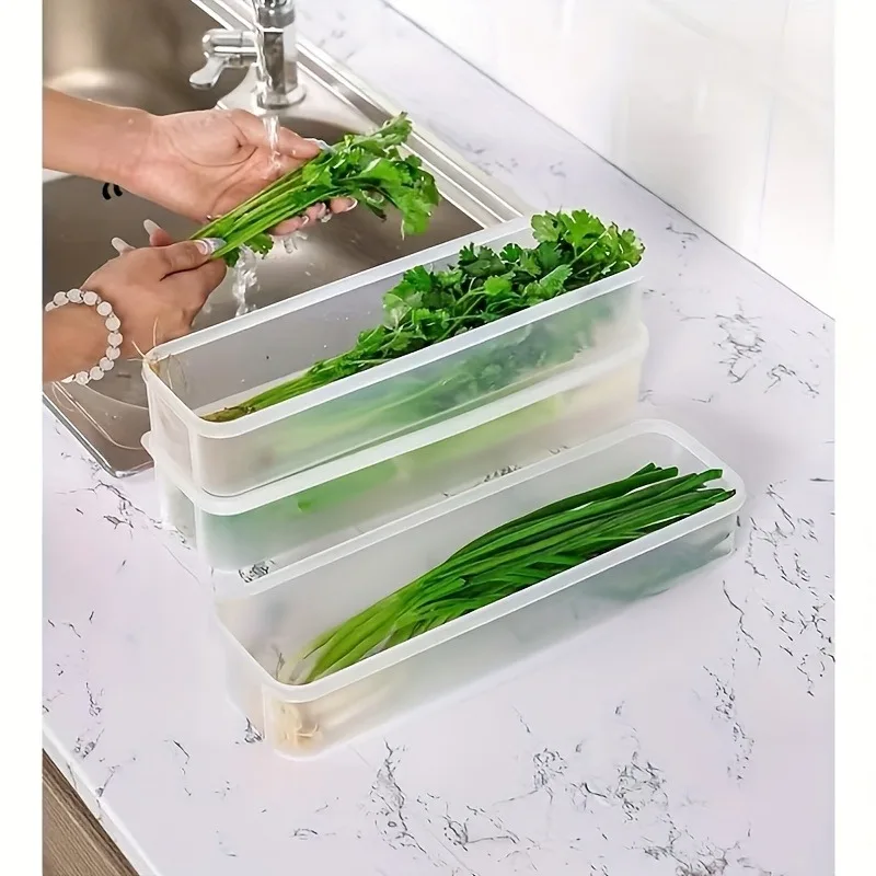 2-Pack PE Fresh-Keeping Vegetable Storage Containers Refrigerator Organizer Boxes, Mint Durable Sealable Kitchen Storage Bins 6