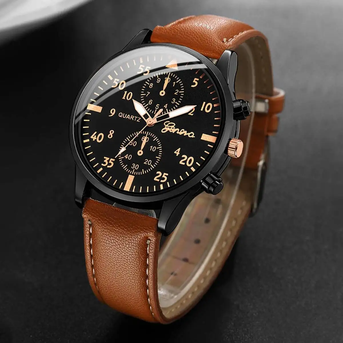 4PCS/Set Fashion Men's Business Watches Casual Leather Strap Quartz Wristwatches Vintage Bracelets Set Reloj Hombre（Without Box）