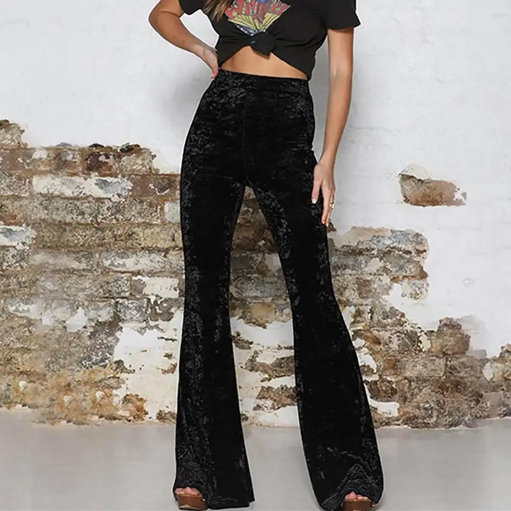 

Women Pants Soft High Waist Horn Hem Floor Length Women Trousers Slim Fit Elastic Waist Women Trousers Female Garment