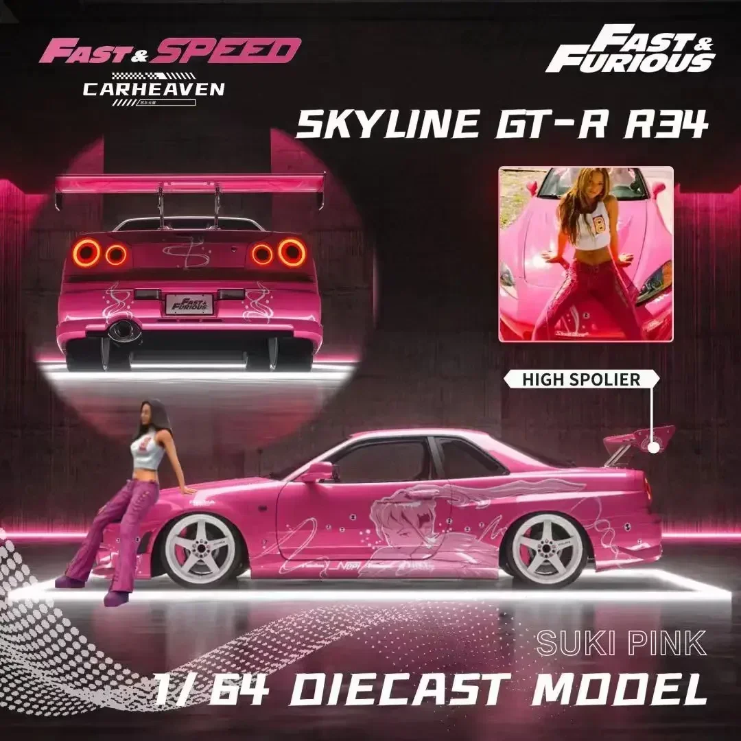 第一ネット High R34 GT-R Skyline 1:64 FS Speed Fast Wing Pink Suki ミニカー
