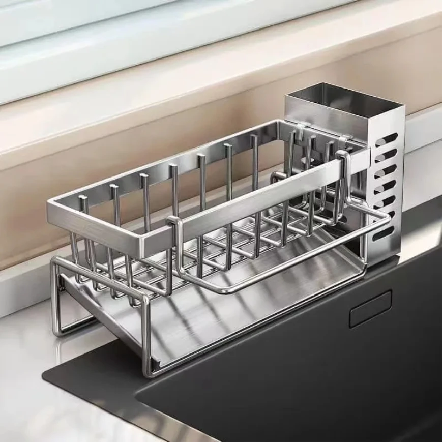 Sink Sponge Holder Sink Cleaning Tools Storage Rack Kitchen Multifunctional Stainless Steel Drain Rack for Sponge Cleanser Organizer Rag Hanger