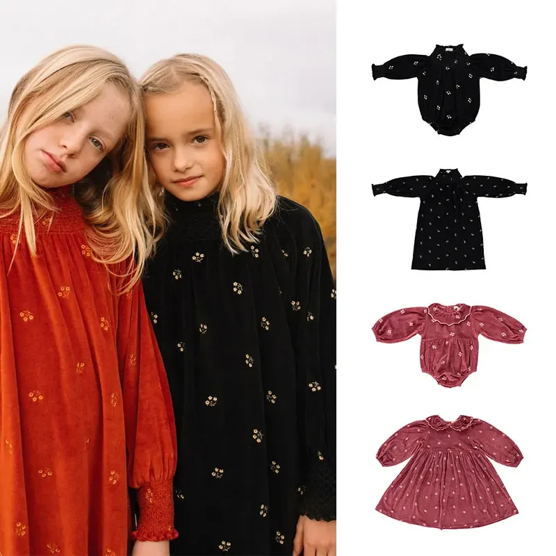 

2023 Christmas Red Baby Kids Velvet Girls' dress For Girls Dresses Cute Print Long Sleeve Dress Child Fashion Clothes Beo Brand