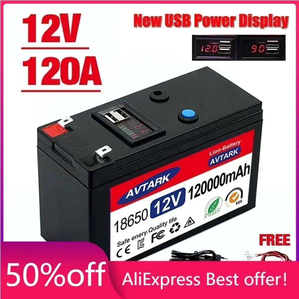 

12V Battery 120Ah 18650 lithium battery pack Rechargeable battery for solar energy electric vehicle battery+12.6v3A charger