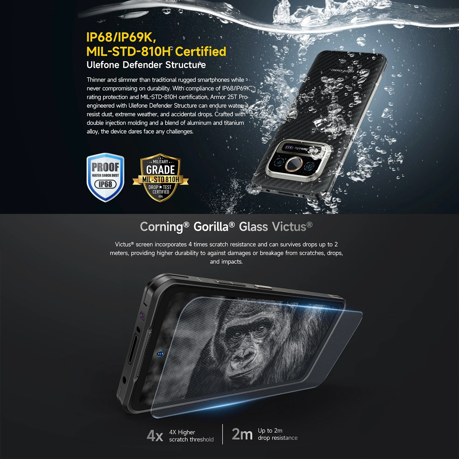 Ulefone Armor 25T Pro 5G Rugged Smartphone 6GB+256GB 6.78'' Thermal Imaging Android 14 33W 50MP+64MP 6500mAh NFC 5G Smartphone