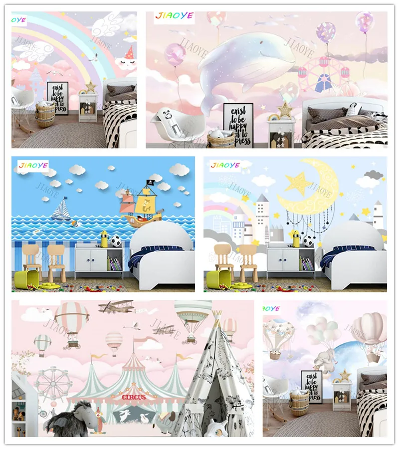 Custom Cartoon boat rainbow circus Kids Room Wallpaper Mural Living Room TV Wall children Bedroom Wallpaper Home Decor sticker the room the invoice and the circus