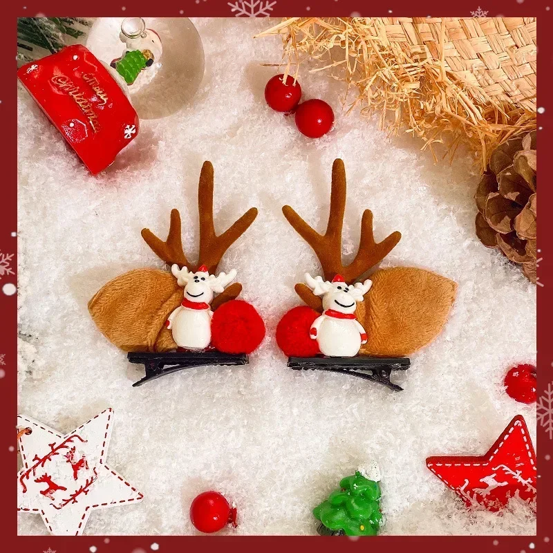 2pcs Cute Christmas Style Headwear Reindeer Ears Hair Clip Classic Xmas Women Hairpin Party Cosplay Hair Accessories for Girls