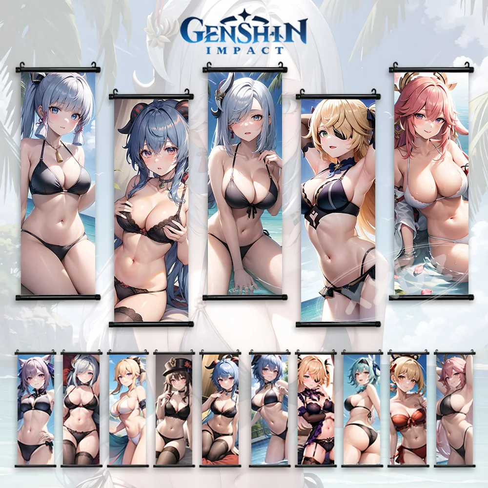

Genshin Impact Klee Posters Sexy Anime Girl Canvas Hanging Painting Barbara Wall Art Kawaii Lisa Scrolls Picture Home Decoration