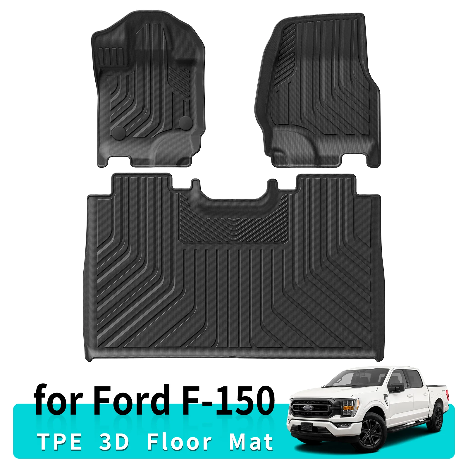 

TPE 3D Car Floor Mats Cargo Liner Pad for Ford F-150 F150 2021- 2023 Waterproof All Weather Foot Pad 3PCS/Set Left Rudder