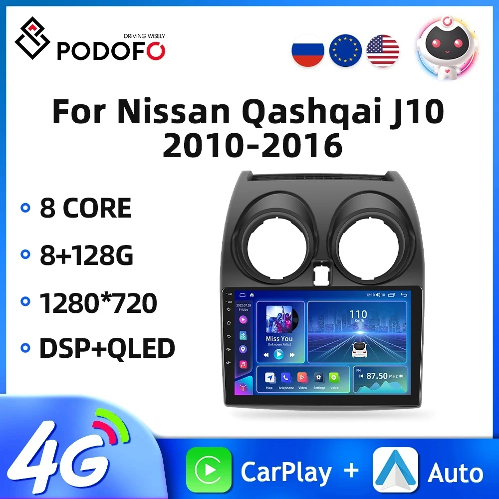 

Автомагнитола Podofo 2din Android для Nissan Qashqai J10 2006-2016 видеоплеер навигация GPS стерео Автомагнитола Carplay 2 Din Авторадио