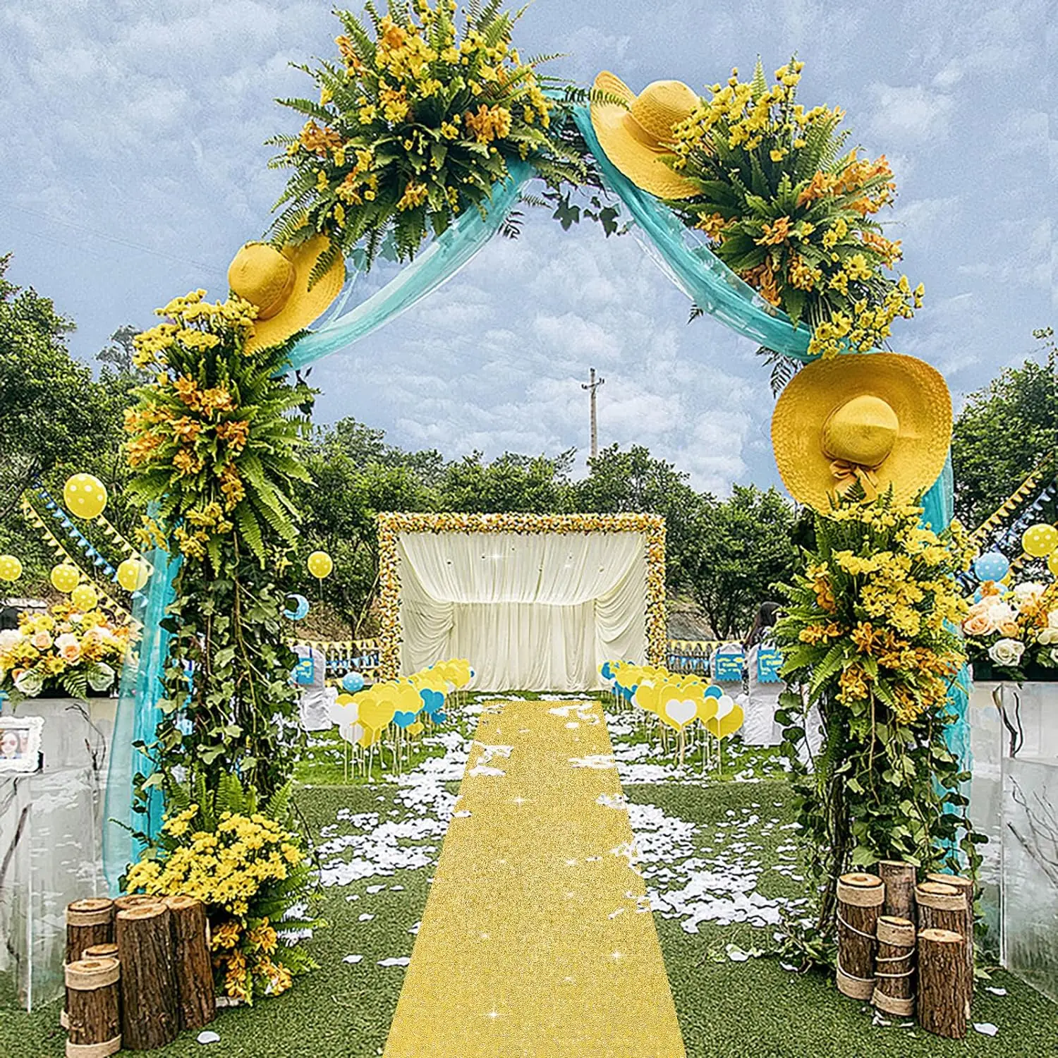 Sparkling Golden wedding carpet Slip Resistant Washable Perfect for Wedding Aisles Parties Holiday Decorations and Home Decor