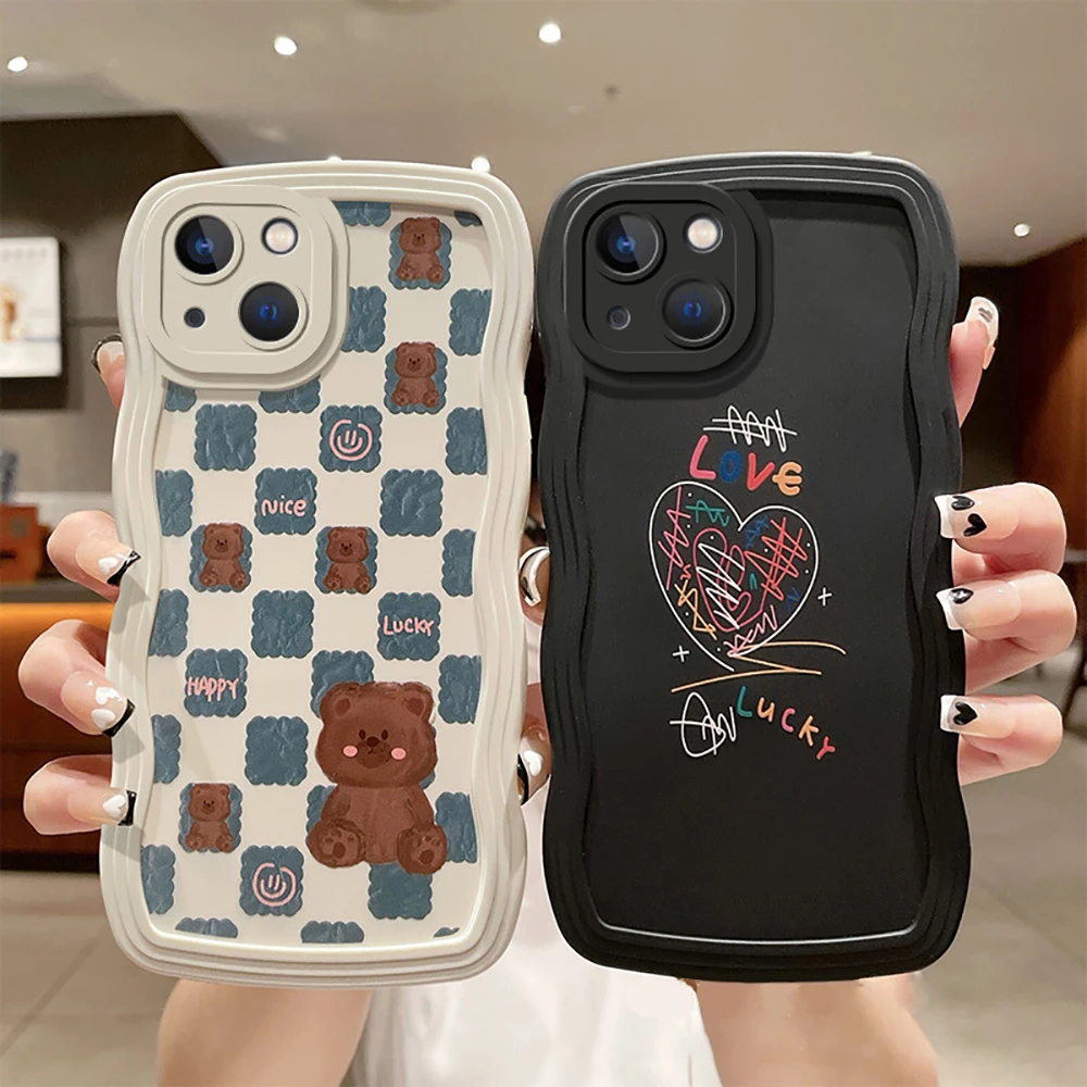 

Shockproof Phone Case For iPhone 15 Case Iphone 15 11 12 13 14 Pro Max XR 14 7 8 Plus X XS Max SE 2020 Soft Cartoon Wavy Cover