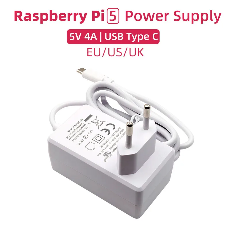 

Raspberry Pi 5 Power Supply 5V 4A Type C Port Power Adapter 100-240V Input EU US UK Multi Circuit Protection Charger for Pi 5 4B