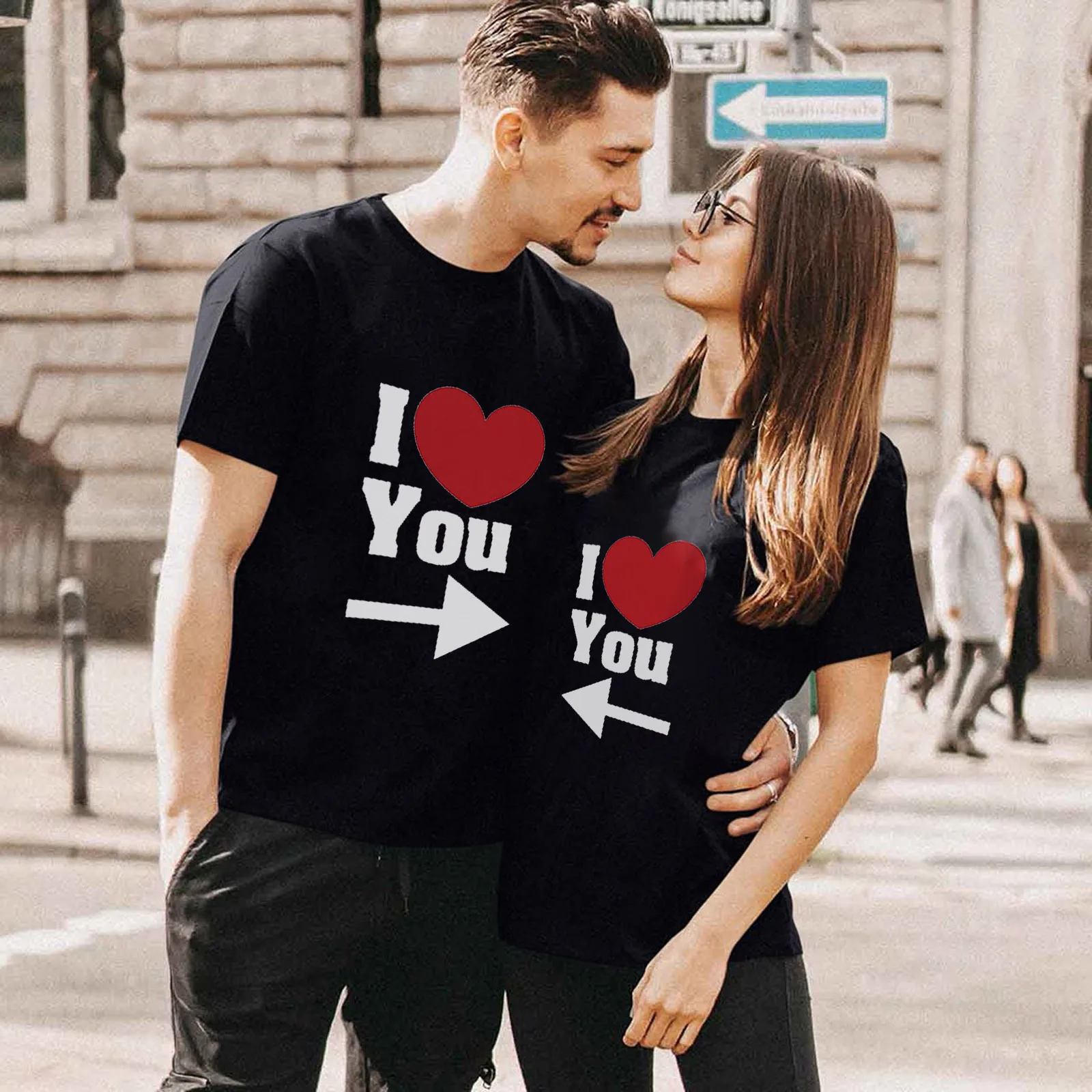 

I Love You Heart Arrow Print Couple T Shirt Short Sleeve O Neck Loose King Queen Tshirt Lovers Tee Shirt Tops Women Clothes
