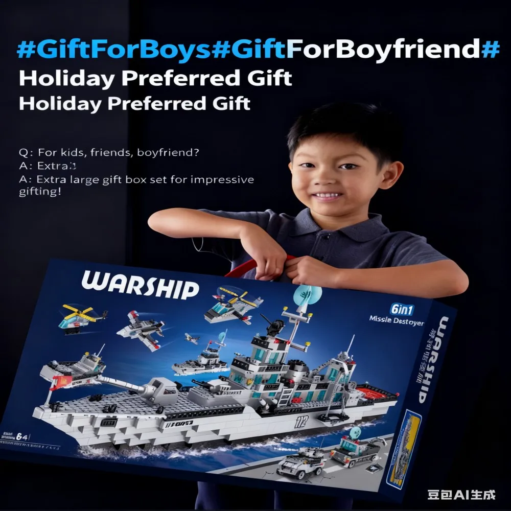 6 in 1 Navy Warship Building Blocks, 1560PCS Military Army Ship Model Set, Educa