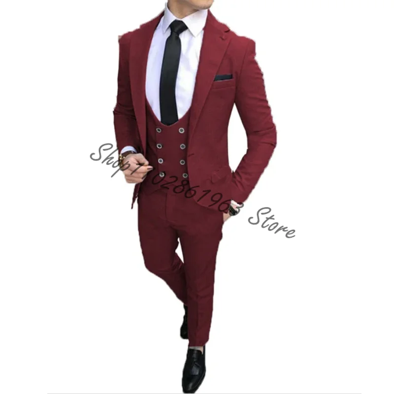 Grey Suits for Men Slim Fit Groomsmen Wedding Tuxedos Tailor-made Formal Business Blazer Vest Pants 3Pcs Terno Masculino