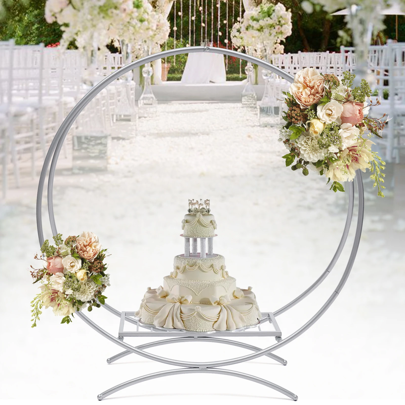 Round Metal Wreath Arch Rack Floral Hoop Wedding Party Prom Decorations 33.7in Cake Wedding Arch Rack Stand Display