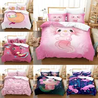 Kawaii Animal Axolotl Bedding Set Bed Cover Adult Kid Bedroom Decor Duvet Cover Pillow Case Set Single Twin Full Queen King Size 1