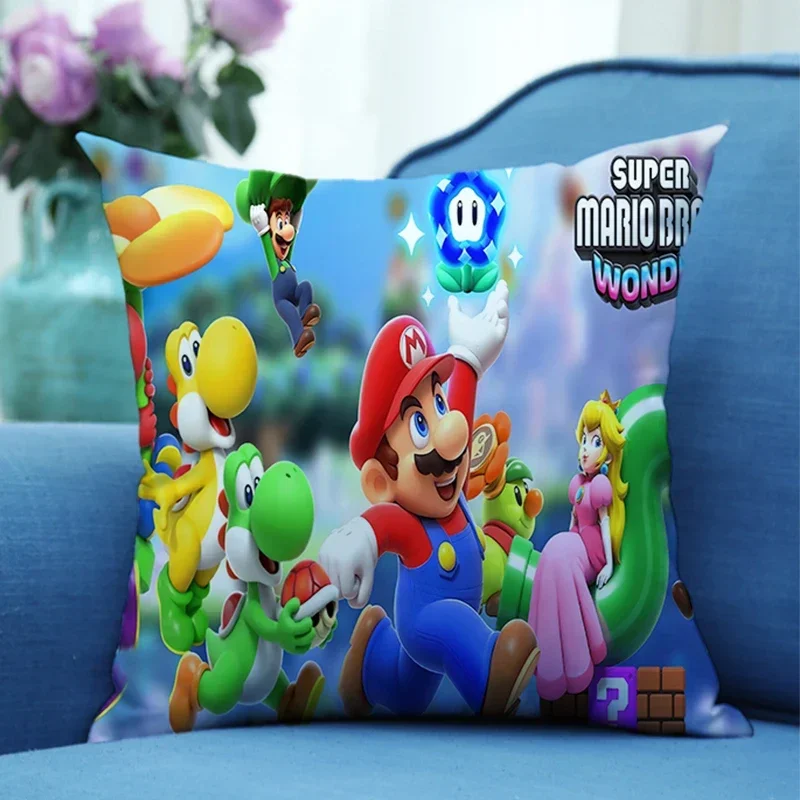 Super Mario Bros Wonder Square Pillowslip Cartoon Anime Cushion Printing Pillowcase Bedroom Decoration Kids Birthday Gifts