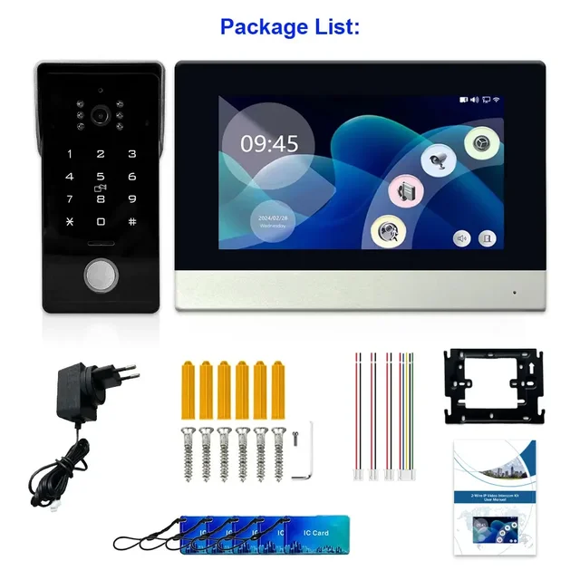 Tuya Smart IP 2-wired Doorbell Video Intercom System with Password IC Card Unlock 1080P 7inch Touch Screen 6