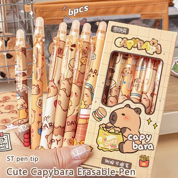 6 pezzi carino capibara penna cancellabile inchiostro blu scrittura penne lisce ad asciugatura rapida accessori per ufficio scolastico regalo di cancelleria per studenti