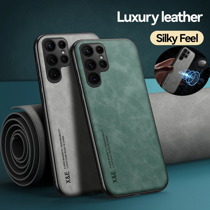 

Magnetic Sheepskin Leather Case For Samsung S24 S23 S22 Ultra S21 S20 FE Plus A51 A13 A73 A52s A34 A54 A53 Soft Shockproof Cover