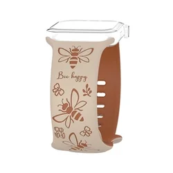 Bee & Flower Pattern Silicone Watch Band - Vibrant Design - 38 - 40 - 41 - S10 11 42 (Milk Tea Caramel)