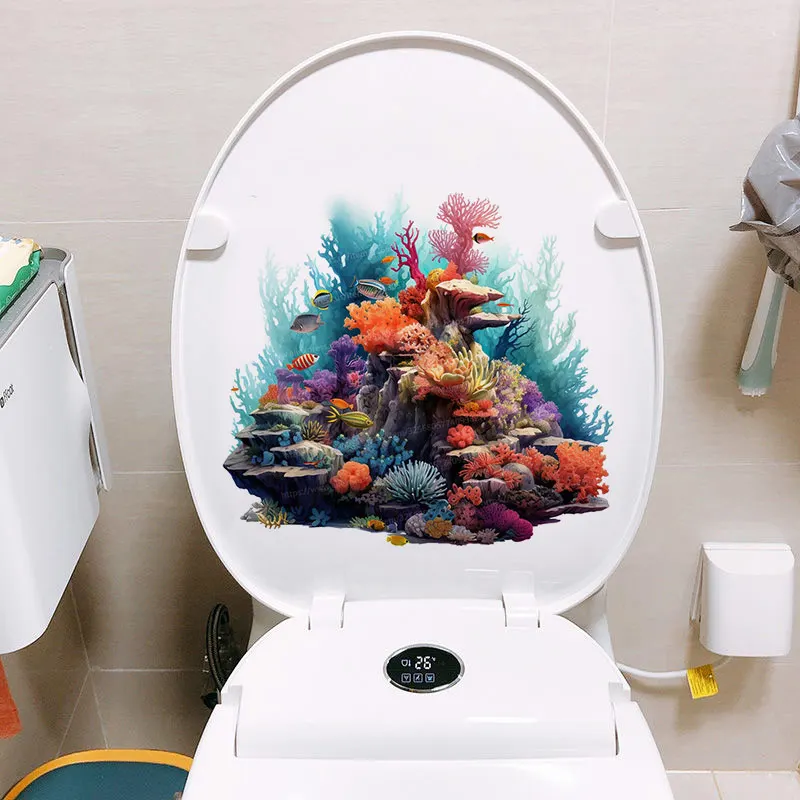 Sea Turtle Coral Jellyfish Toilet Lid Decal Sticker Bathroom Beautification Self-Adhesive Decoration Waterproof Sticker M894