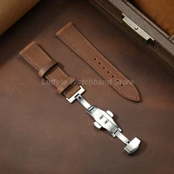 Butterfly Clasp Quick Release Men's Crazy Horse Leather Watch Band Strap Replacement - 22mm (Dark Brown)