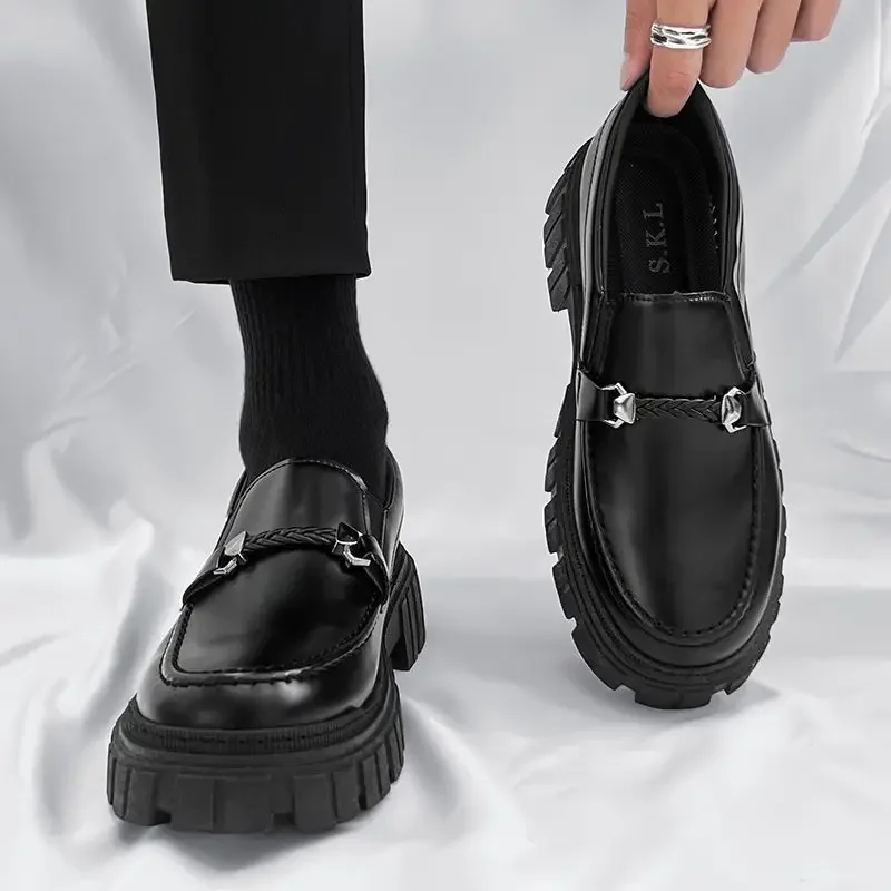 Platform Men's Leather Loafers leather shoes Dress Business Formal Thick Sole Trend Fashion