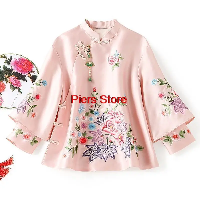 Ethnic Style Vintage Harajuku Embroidery Chinese Tops Women Jacket Loose Cotton Coat Tang Suit Female Autumn hanfu