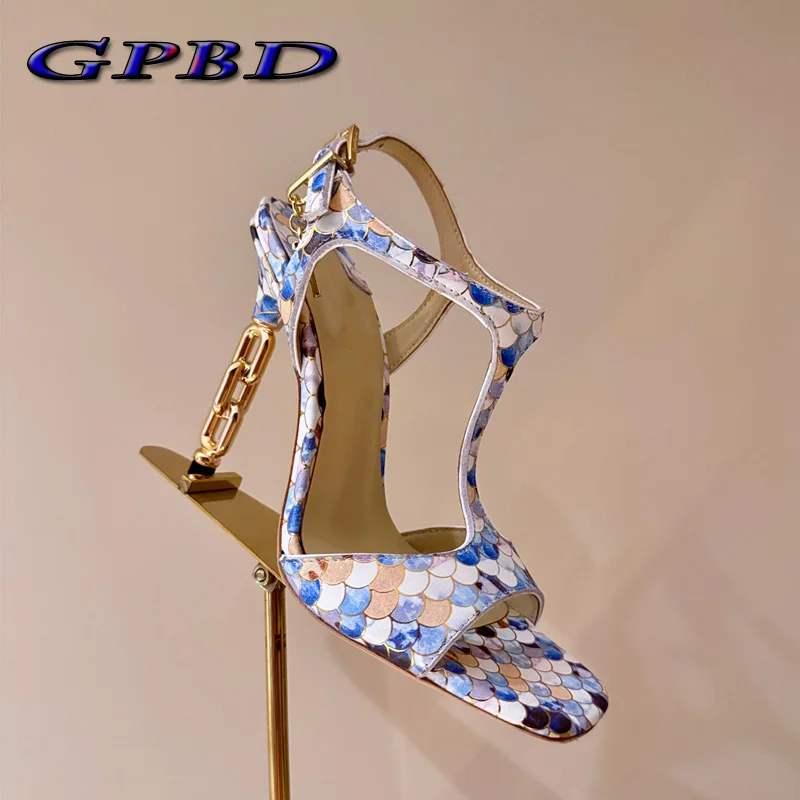 

GPBD Designer Handmade Snake Skin High Heels Female Shoes Best Quality Real Leather Sandal For Woman Party Banquet Womens Sandal