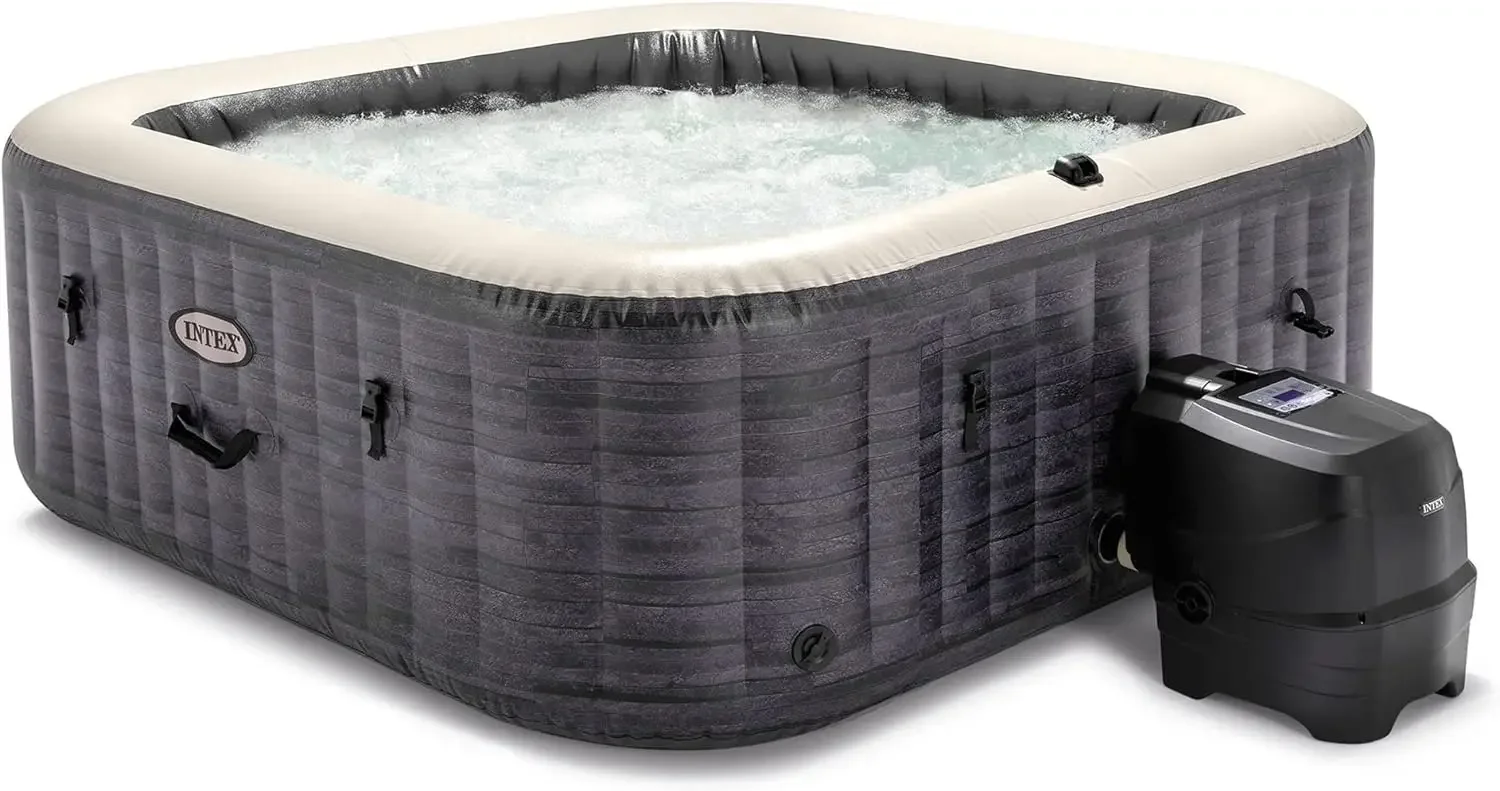PureSpa Plus 6 Person Inflatable 94" Square Outdoor Hot Tub Spa with 170 Bubble AirJets Insulated Cover & LED Color Changing