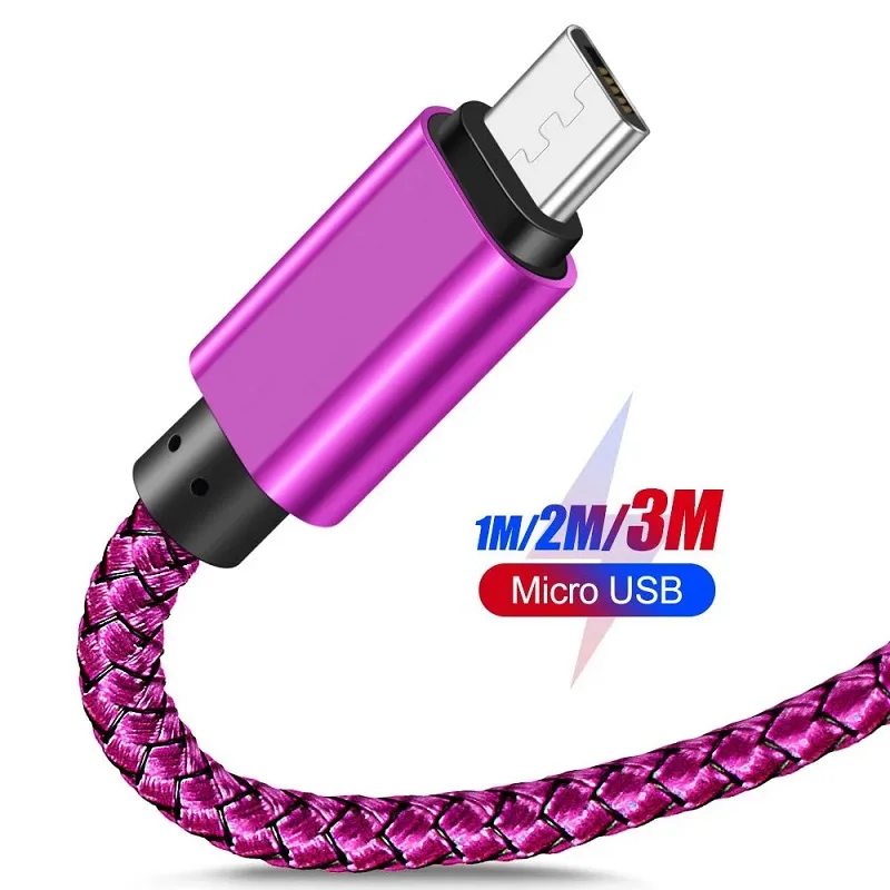 Nylon Braided Fast Charging Micro USB Cable - Data Sync 2A Charger, Available in 1M, 2M, and 3M Lengths