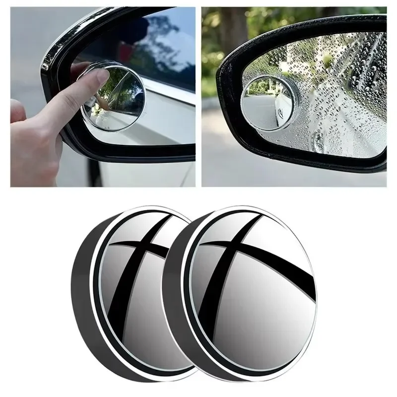 Rear View Mirror 2pcs Convex Mounted Auxiliary 360 Degree Rotation Wide-angle Round Frame Blind Spot Accessory