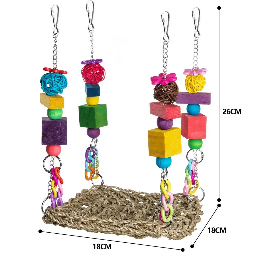 1Pc Bird Hammock Durable Wooden Grinding Mouth Chewing Toy Multi-functional Colorful Parrot Swing Climbing Toy Pet Supplies