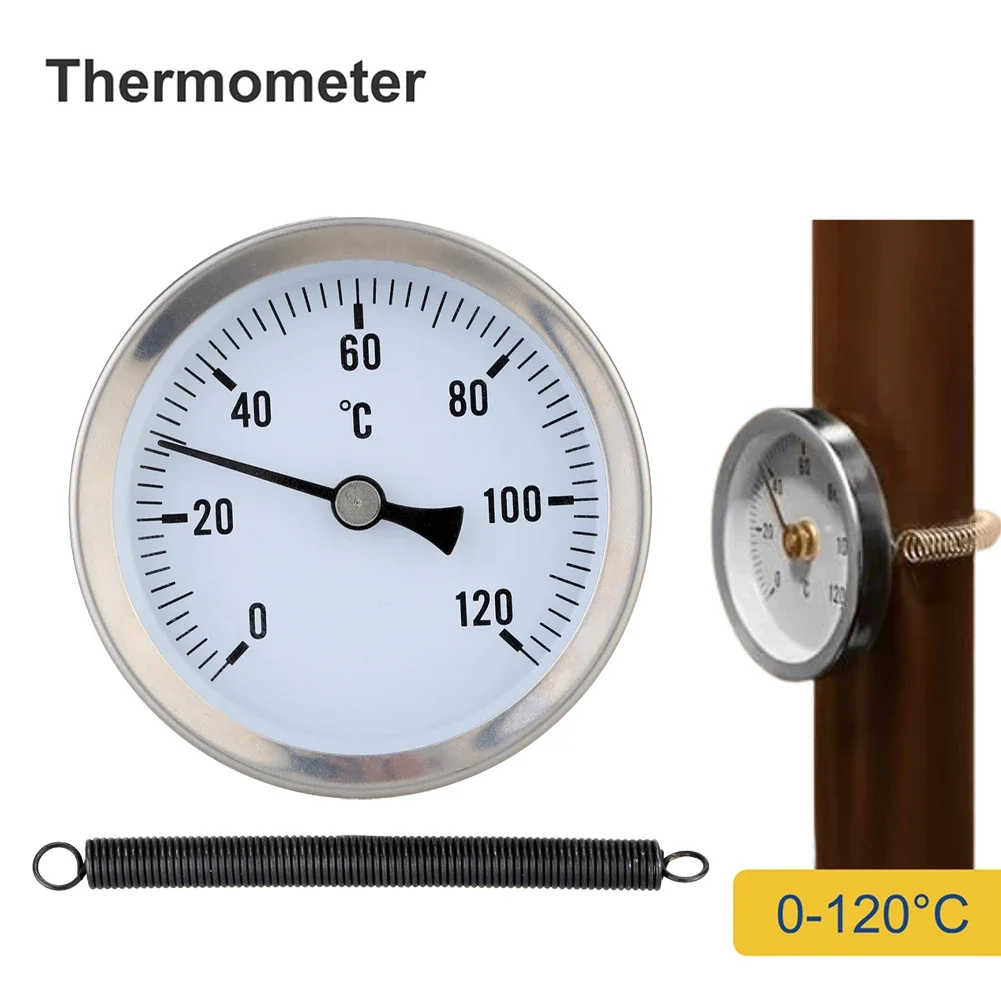 Bimetall Pipe Thermometer Temperature 0-120&deg;C With Fixing Spring Industrial Thermometer For Measuring Boiler Pipe Temperature