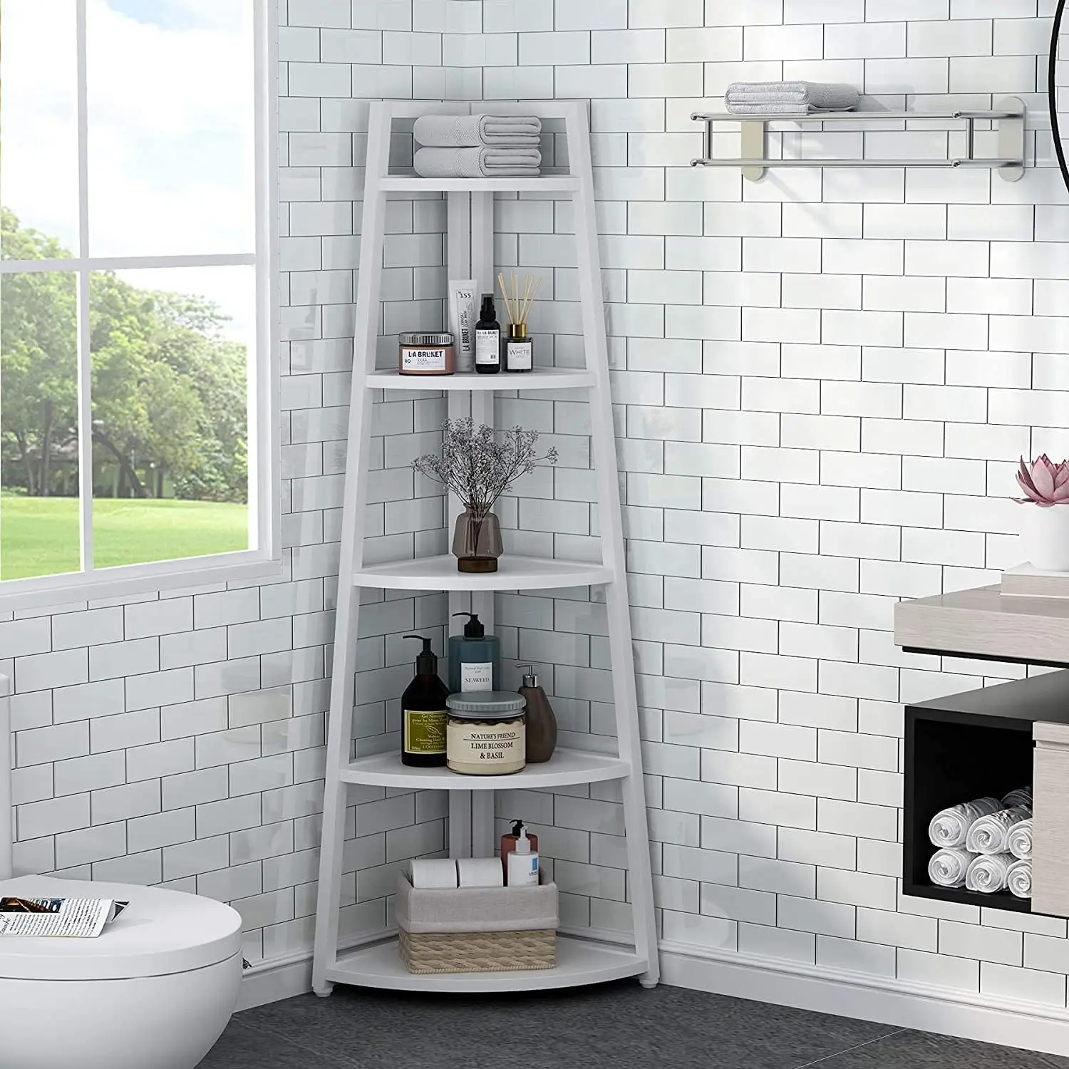 5 Tier Corner Bookshelf and Bookcase, 70 inch Tall Corner Shelves Standing Shelving Unit Indoor Plant Stand