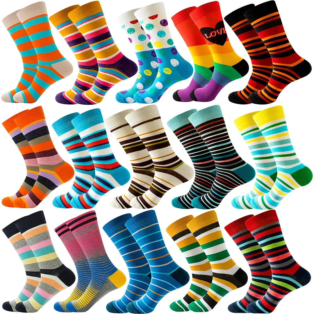 Men Happy Colorful Striped Women Socks Quality Plaid Diamond Pattern Argyle Geometric Harajuku Combed Cotton Sock Christmas Gift