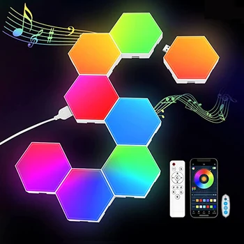 RGB 블루투스 LED 육각 조명, 실내 벽 조명, 앱 리모컨 야간 조명, 컴퓨터 게임 및 침실 어린이 방
