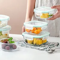 Kitchen Food Containers with Lid Glass Sealed Rectangular Borosilic Box Refrigerator Storage Box Microwave-heated Lunch Boxes 1
