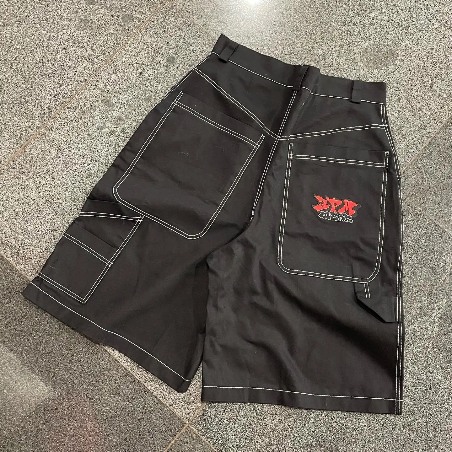 

Шорты мужские из денима с вышивкой, уличная одежда, стиль 3pmwear, стиль хип-хоп, черные мешковатые джинсы в ретро стиле с надписью, штаны для спортзала и баскетбола, Y2K